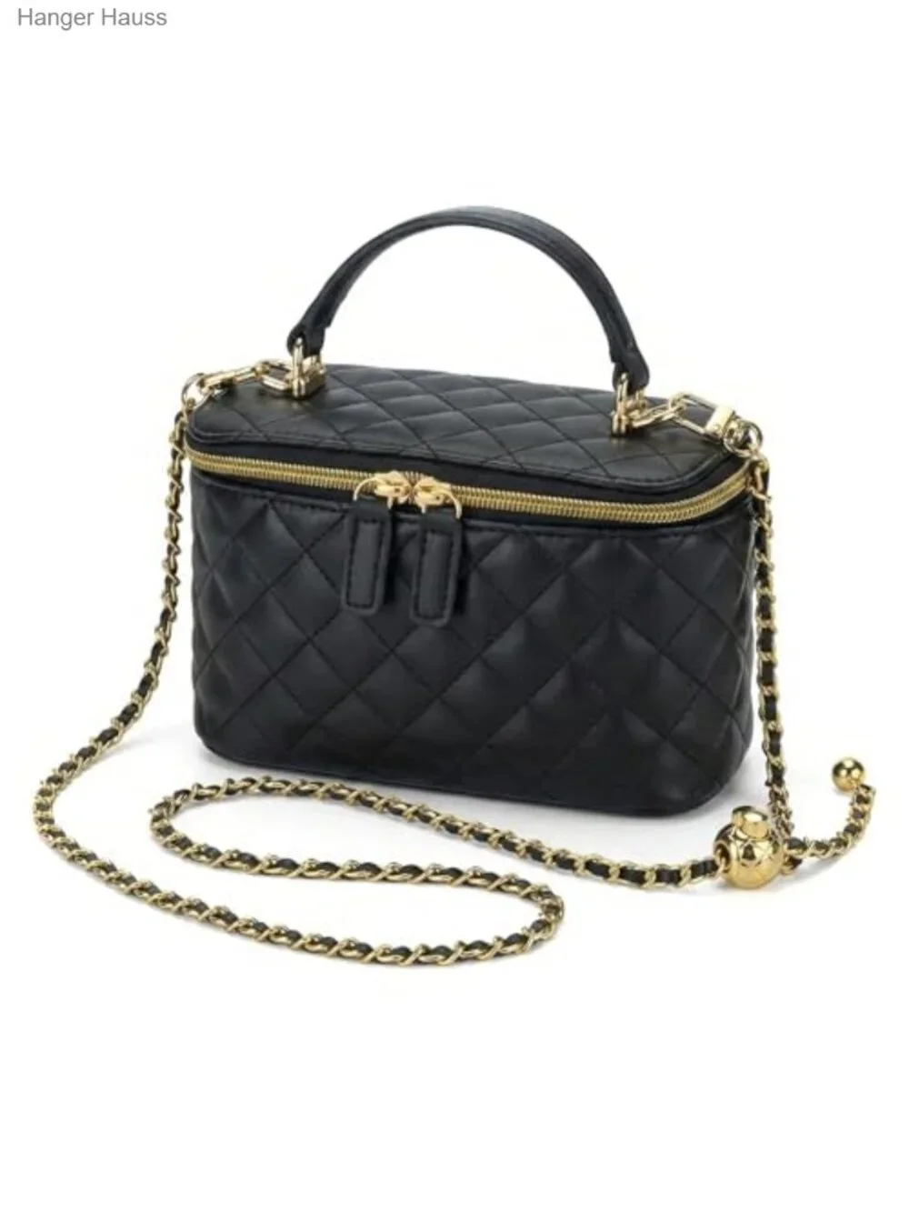 Quilted PU Vegan Leather Crossbody Mini Box Purse with Chain